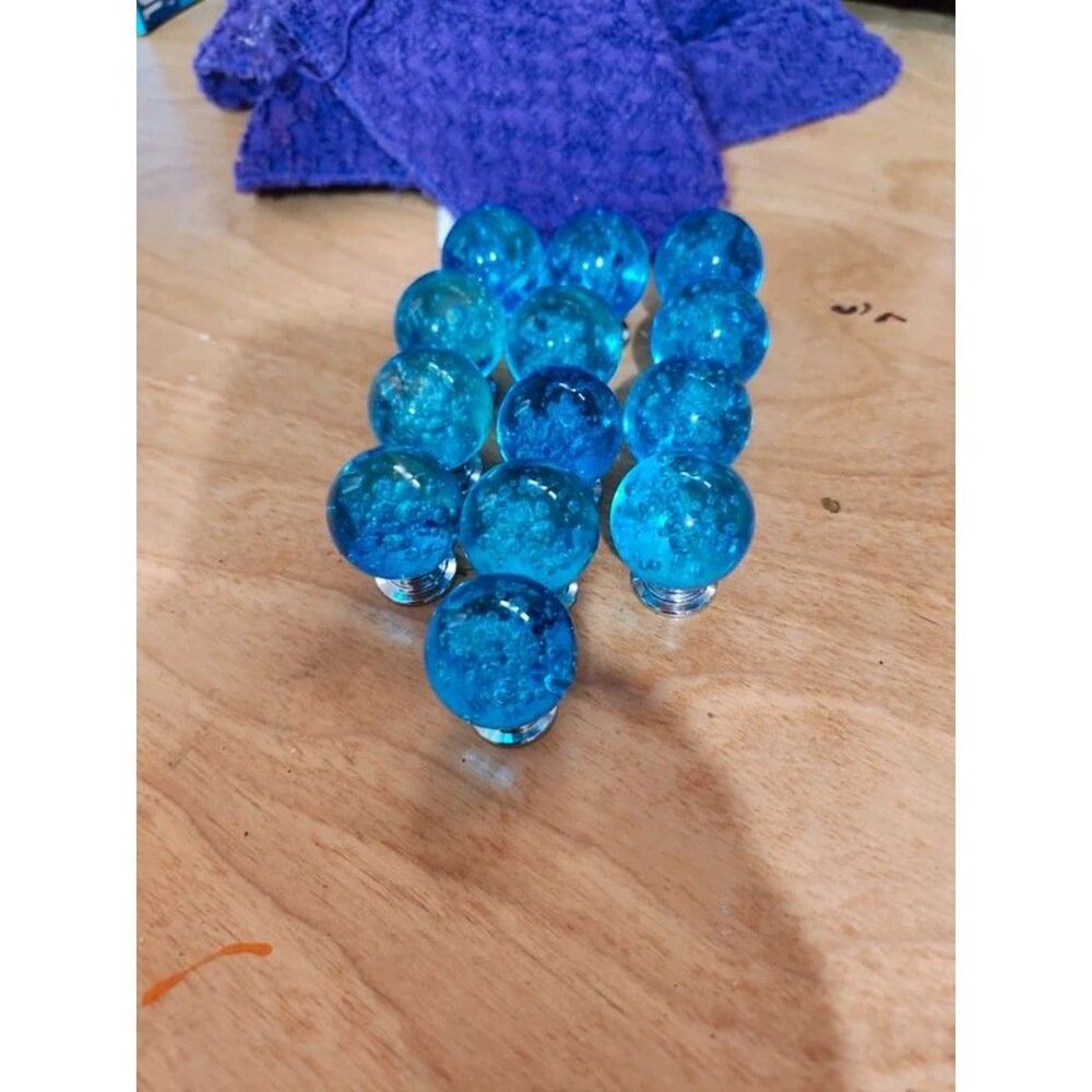 13 blue glass drawer pulls